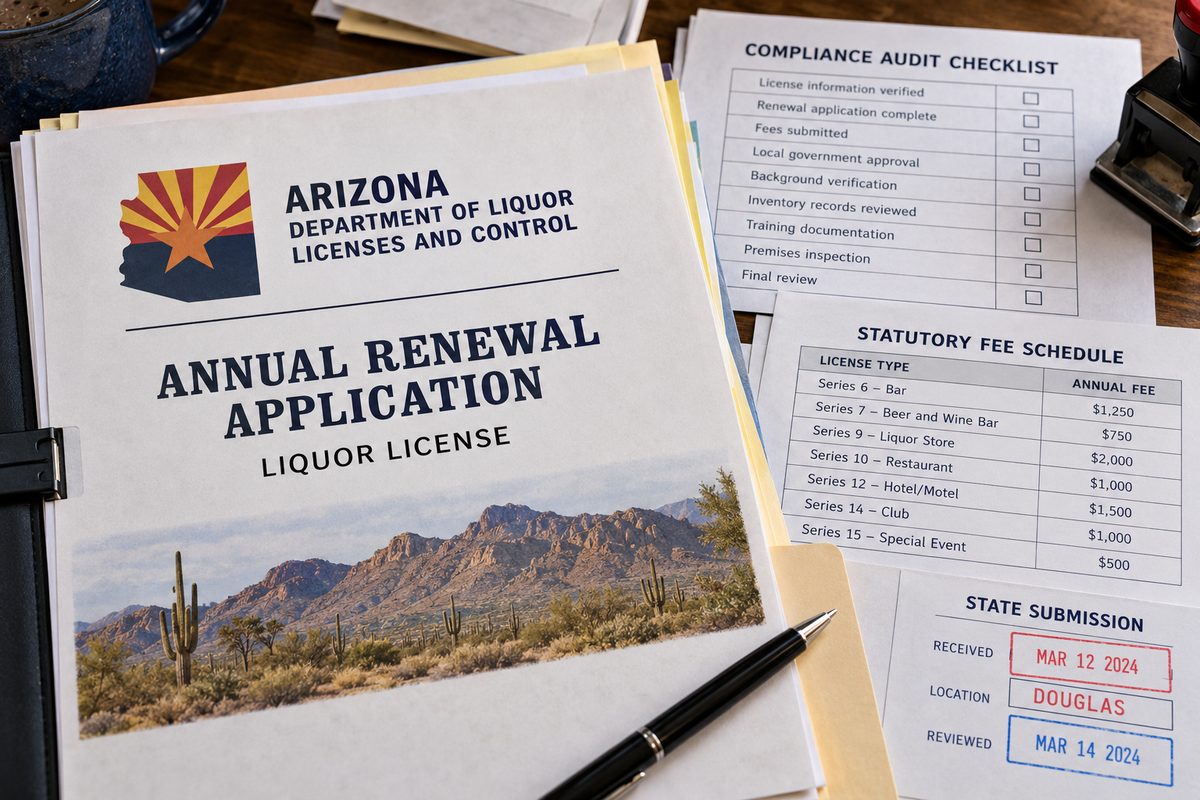 Arizona DLLC annual Series 9 license renewal filing dossier and statutory calendar schedule