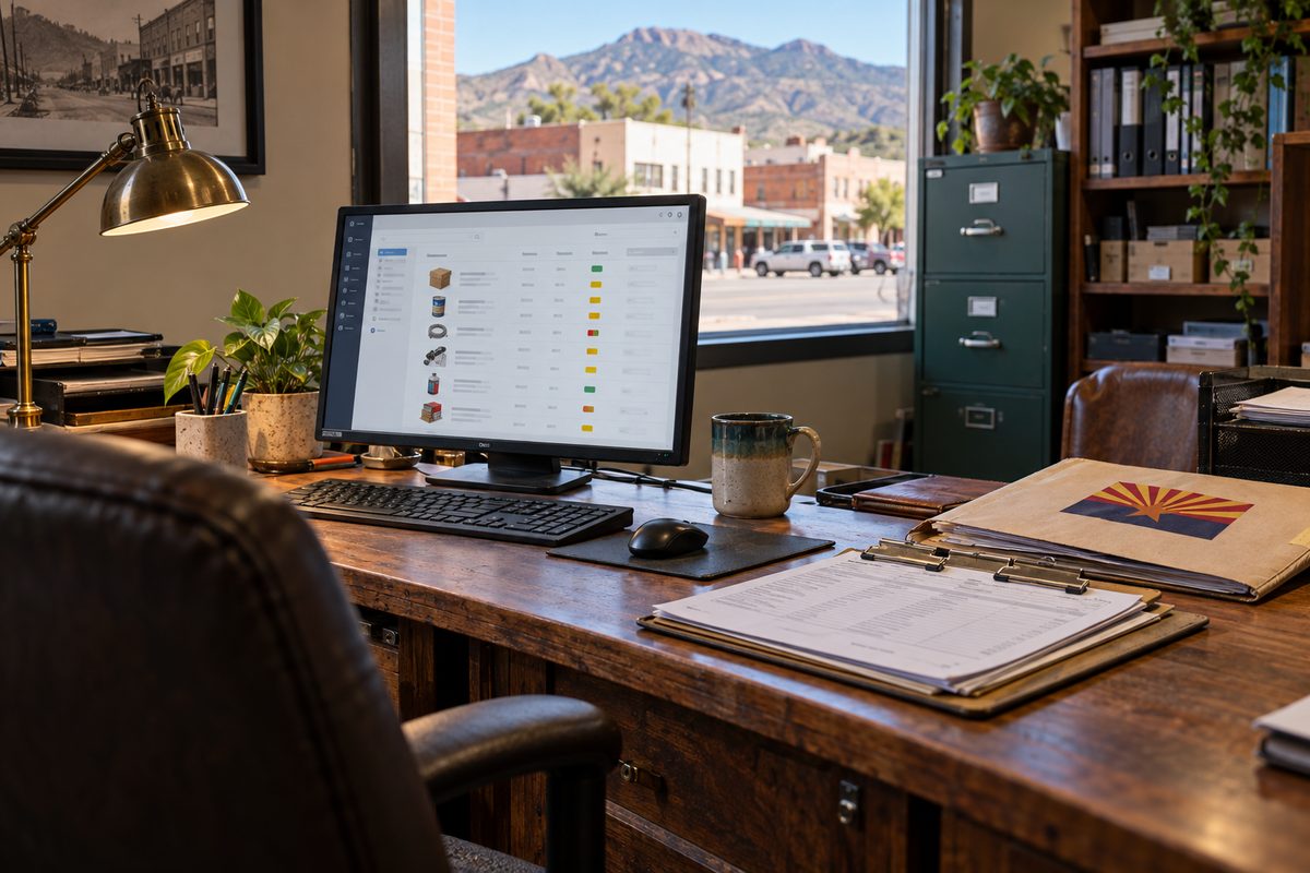 Store manager administrative workstation for inventory scheduling and DLLC filings